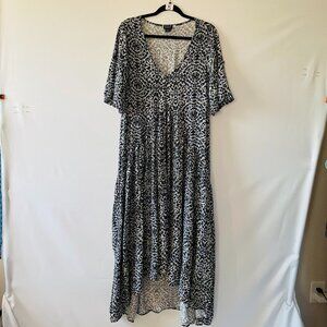 Evans Womens Black Roll Tab Sleeve Abstract Floral High Low Maxi Dress Size 18